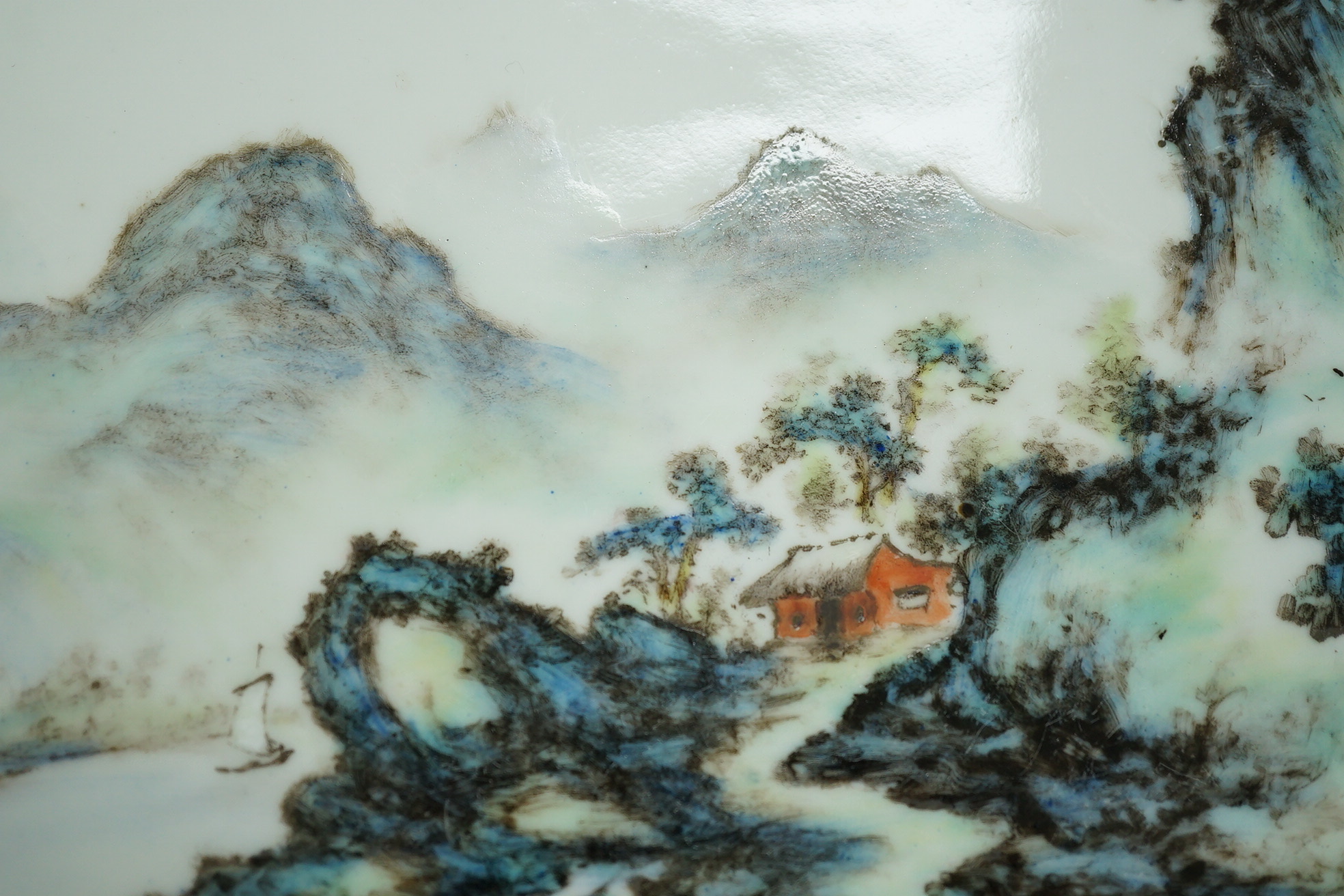 A Chinese enamelled porcelain 'landscape' plaque, attributed to Wang Xiaoting, mid 20th century
